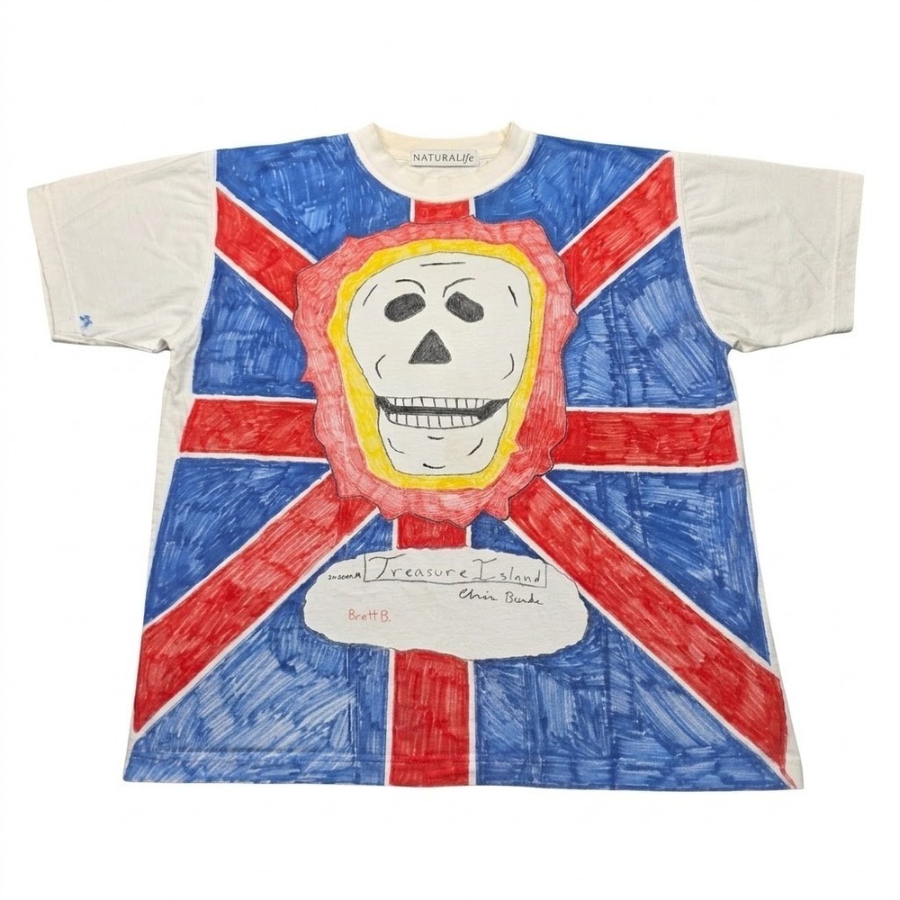 Natural Life Treasure Island Skull Union Jack Graphic T-Shirt Mens Large White